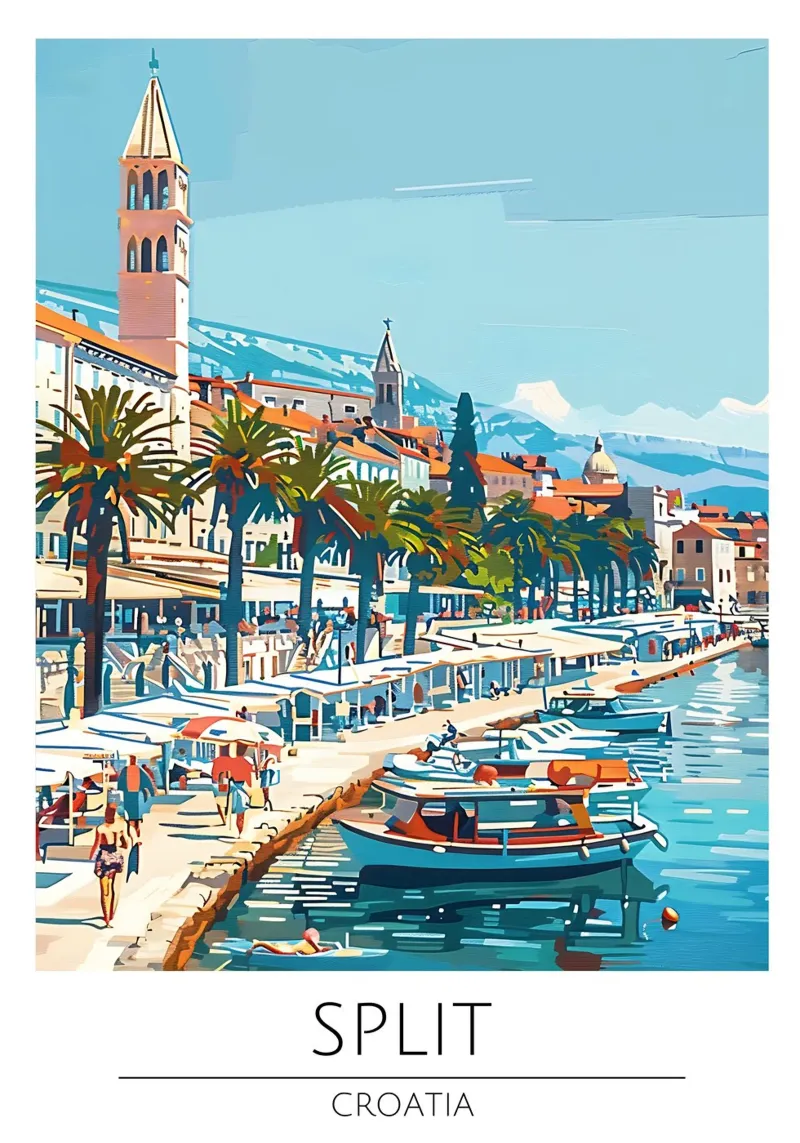 Split Kroatië Reisposter Kuststad Jachthaven canvas met Baklijst van homdeco