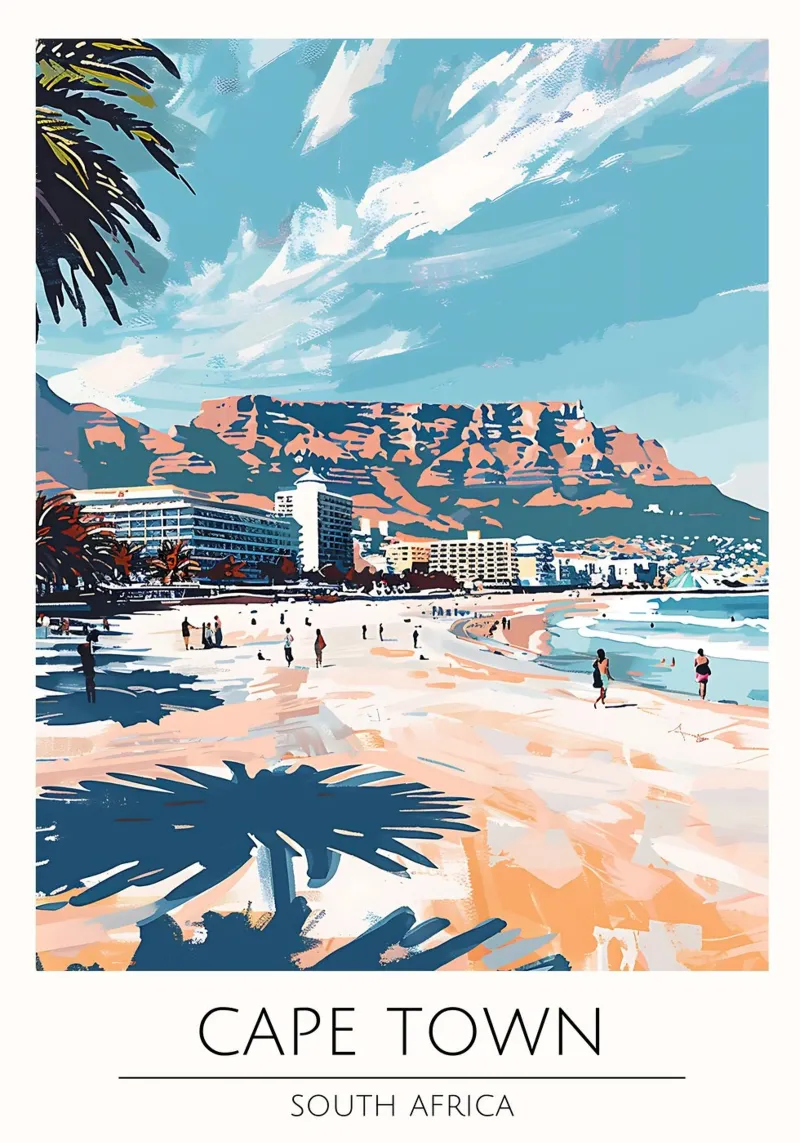 Kaapstad Zuid-Afrika Reis Poster Strand Print canvas met Baklijst van homdeco