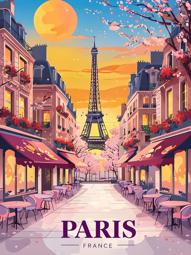 Parigi, Francia, vista stradale, Torre Eiffel poster con telaio in plastica da 🥝 KIWI STORE