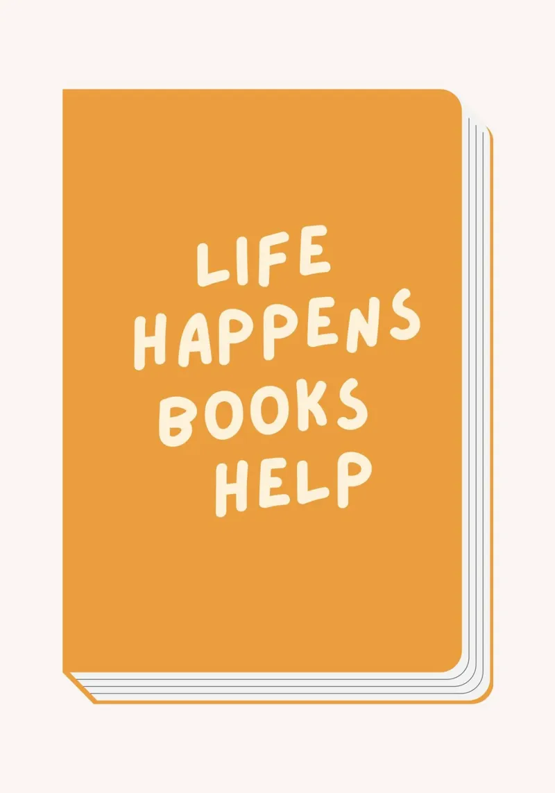 "Das Leben passiert, Bücher helfen" - Minimalistisches Buchcover Zitat Post Poster von vintagepod