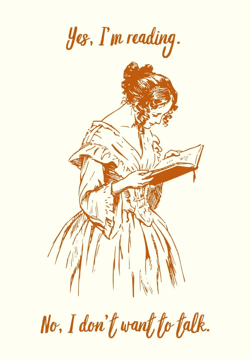 "Sì, sto leggendo. No, non voglio parlare". - Arte d'epoca poster con telaio in legno da vintagepod