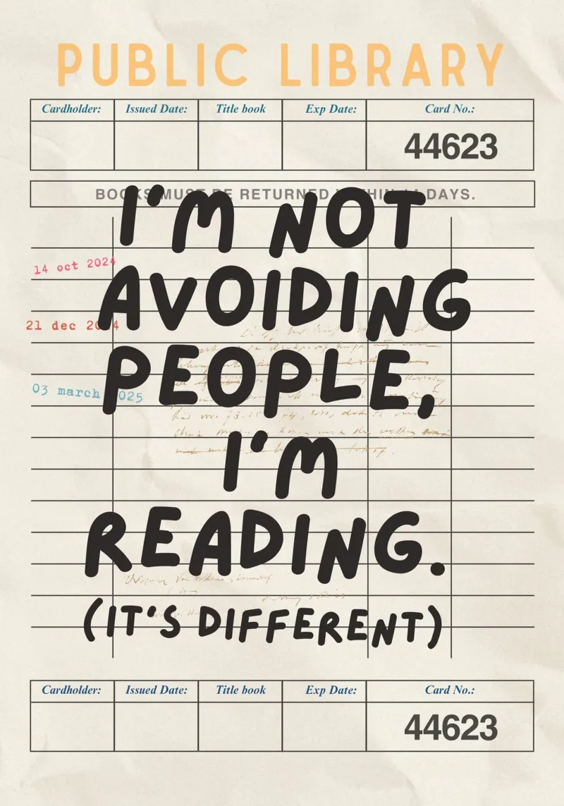 "I'm Not Avoiding People" - Library Card Poster canvas with Floater frame by vintagepod