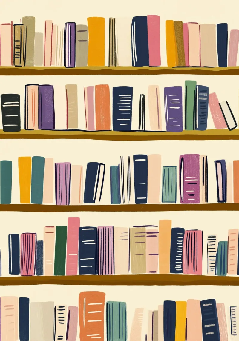 Colorful Bookshelf - Abstract Folk Art Print canvas with Floater frame by vintagepod