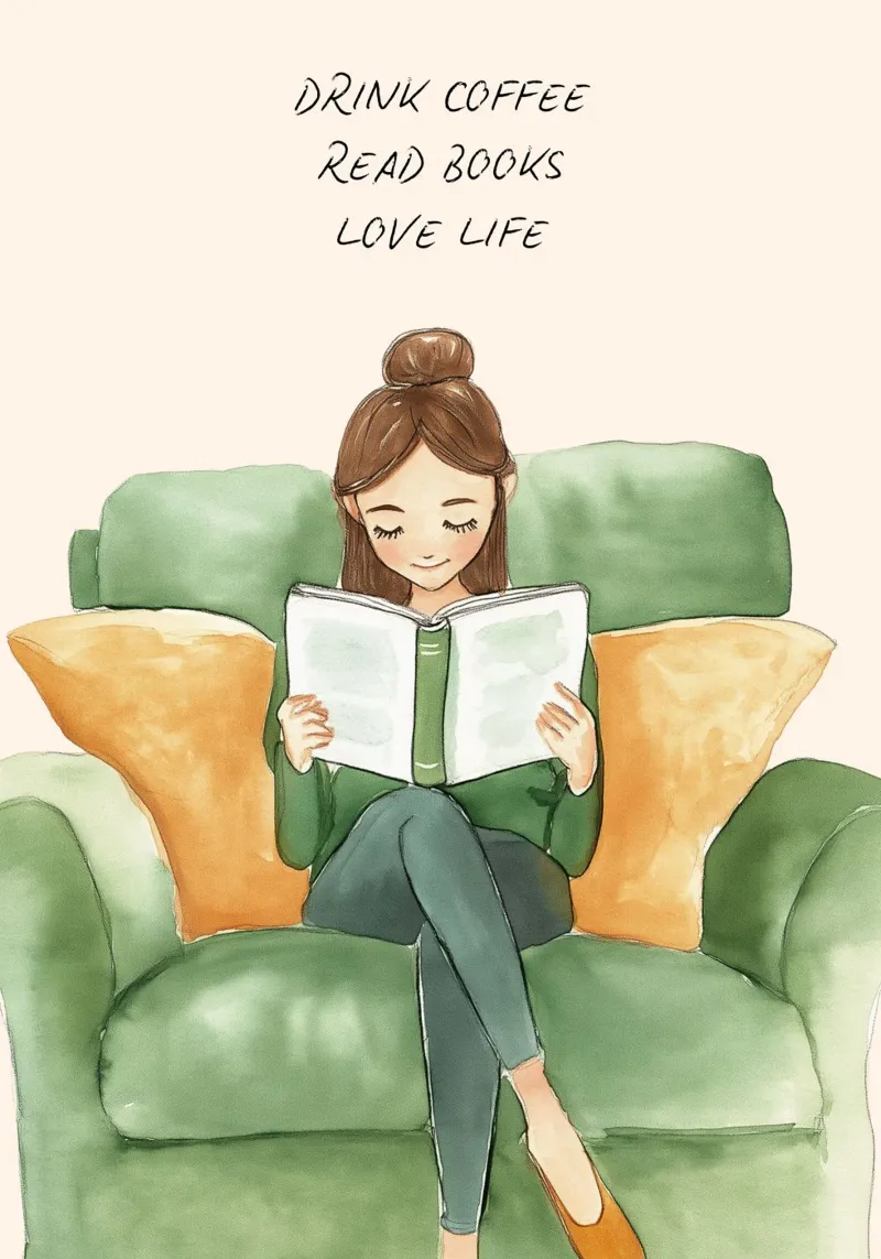 "Kaffee trinken, Bücher lesen, das Leben lieben" - Gemütliche Aquarellpost Leinwand mit Schattenfugenrahmen von vintagepod