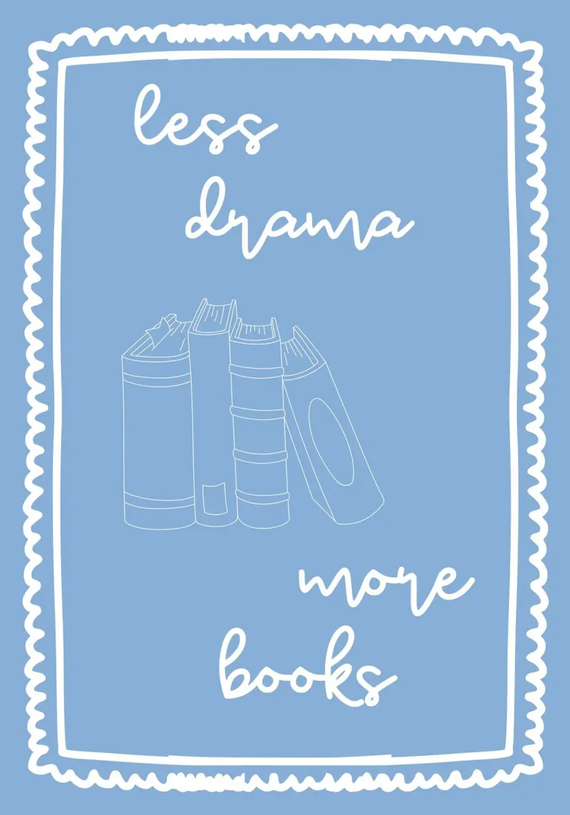"Moins de drames, plus de livres" - Impression d'art minimaliste bleue toile avec Caisse américaine de vintagepod