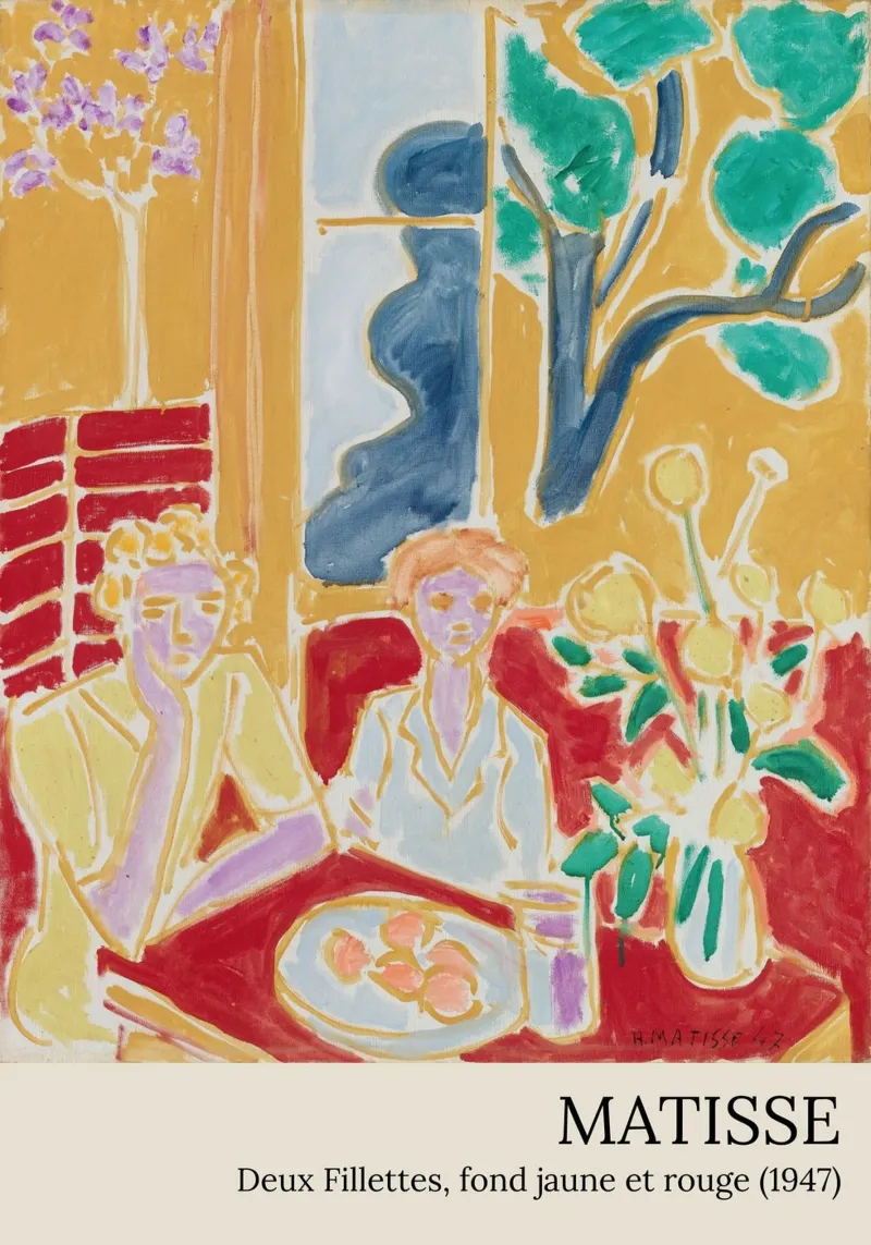 Henri Matisse - Due bambine, sfondo giallo e rosso poster con telaio in legno da the red studio