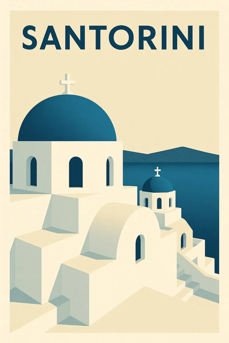 SANTORINI – Affiche vintage architecture grecque poster con telaio in alluminio da JETLAG | affiches voyage