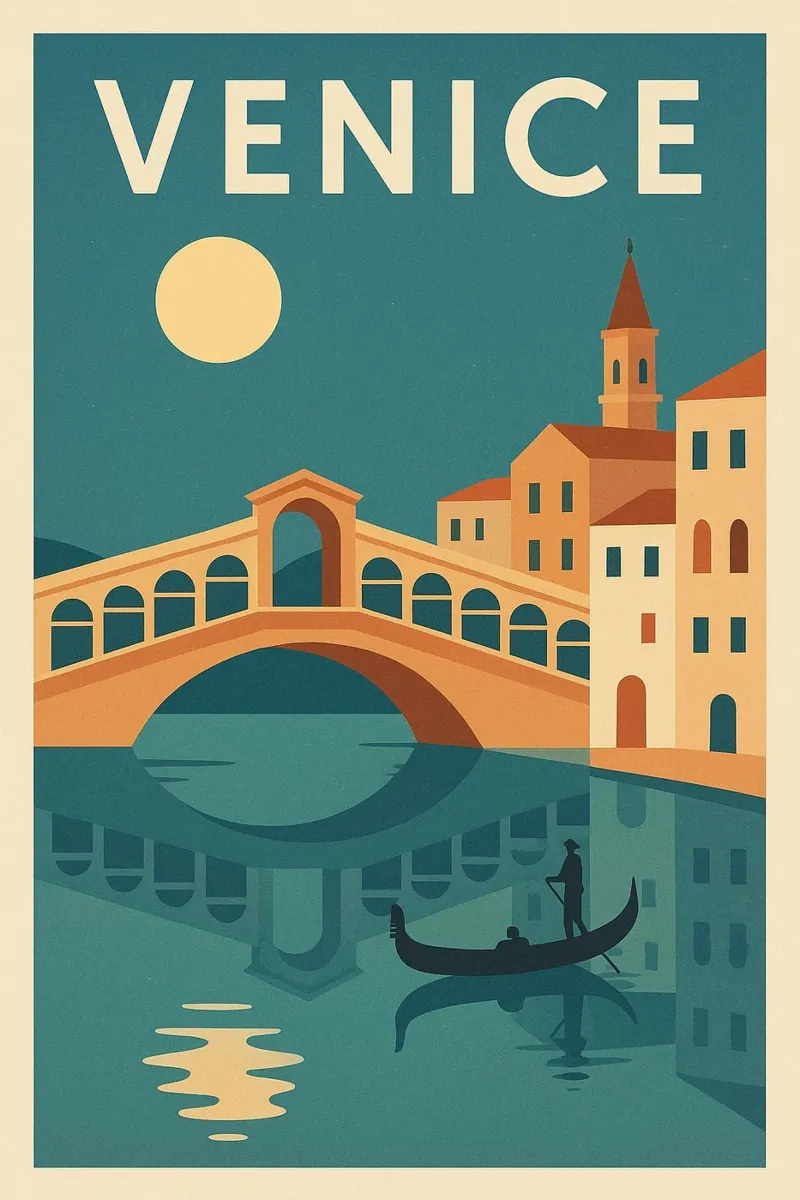 VENICE – Affiche vintage gondole et Rialto poster con telaio in plastica da JETLAG | affiches voyage