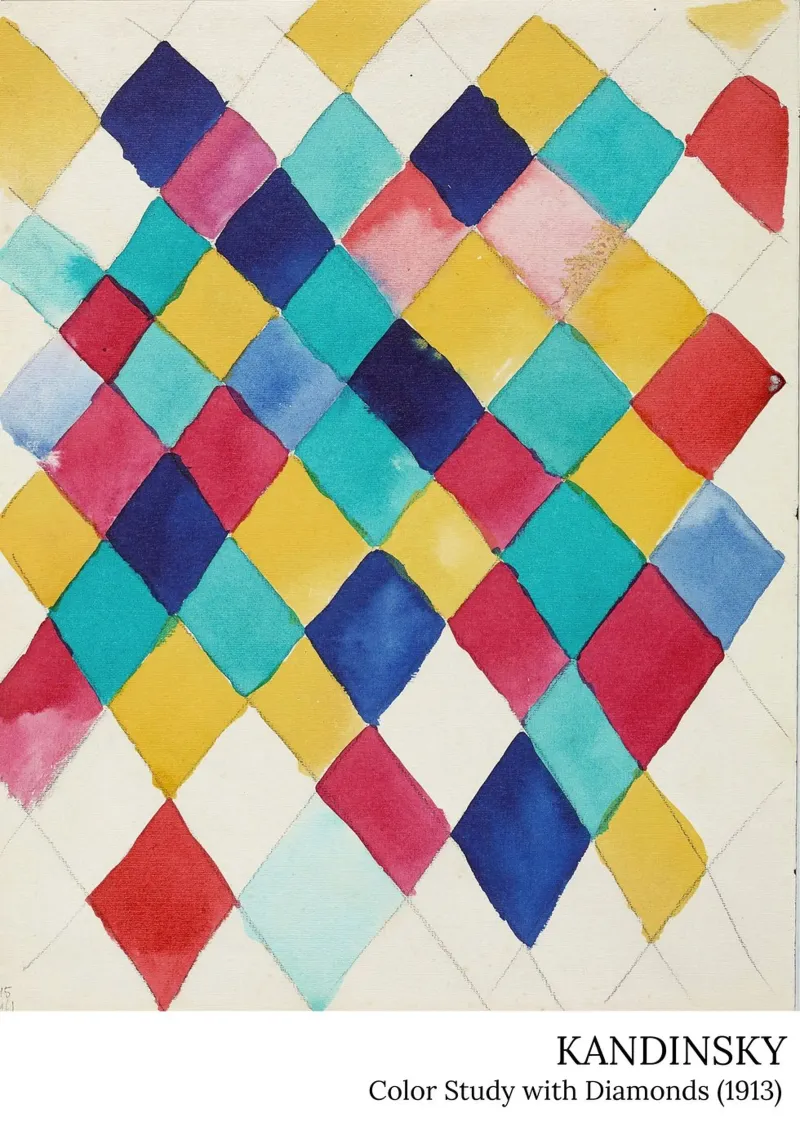 Wassily Kandinsky - Studio di colore con diamanti - poster poster con telaio in alluminio da the red studio