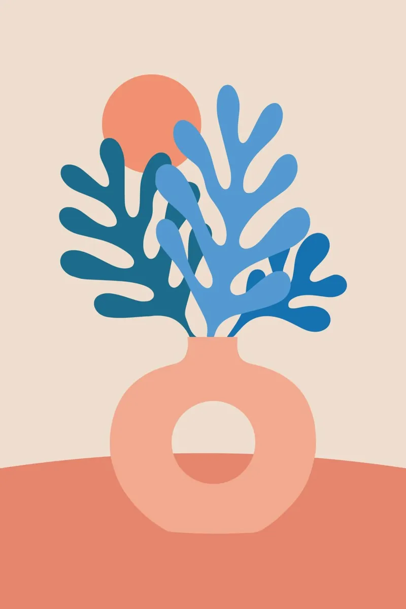 Boho Stillleben mit Korallenblättern poster con telaio in legno da pierosvisuals