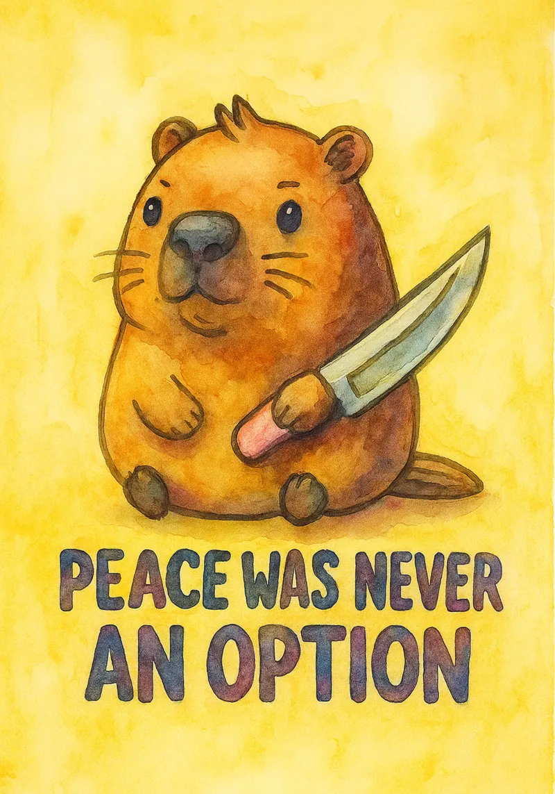 la pace non è mai stata un'opzione divertente capibara poster con telaio in legno da limous