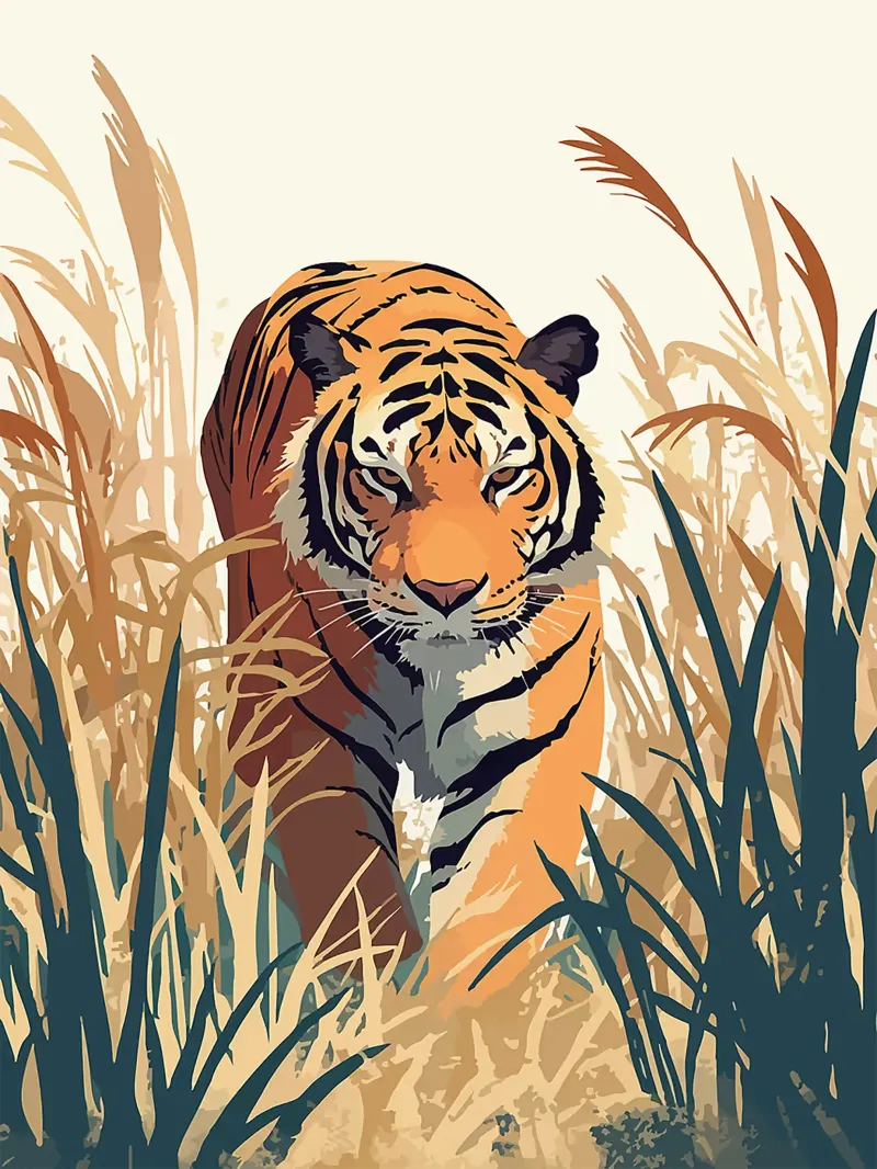 tigre fauna selvatica erba natura giungla poster con telaio in plastica da Karin M Fried