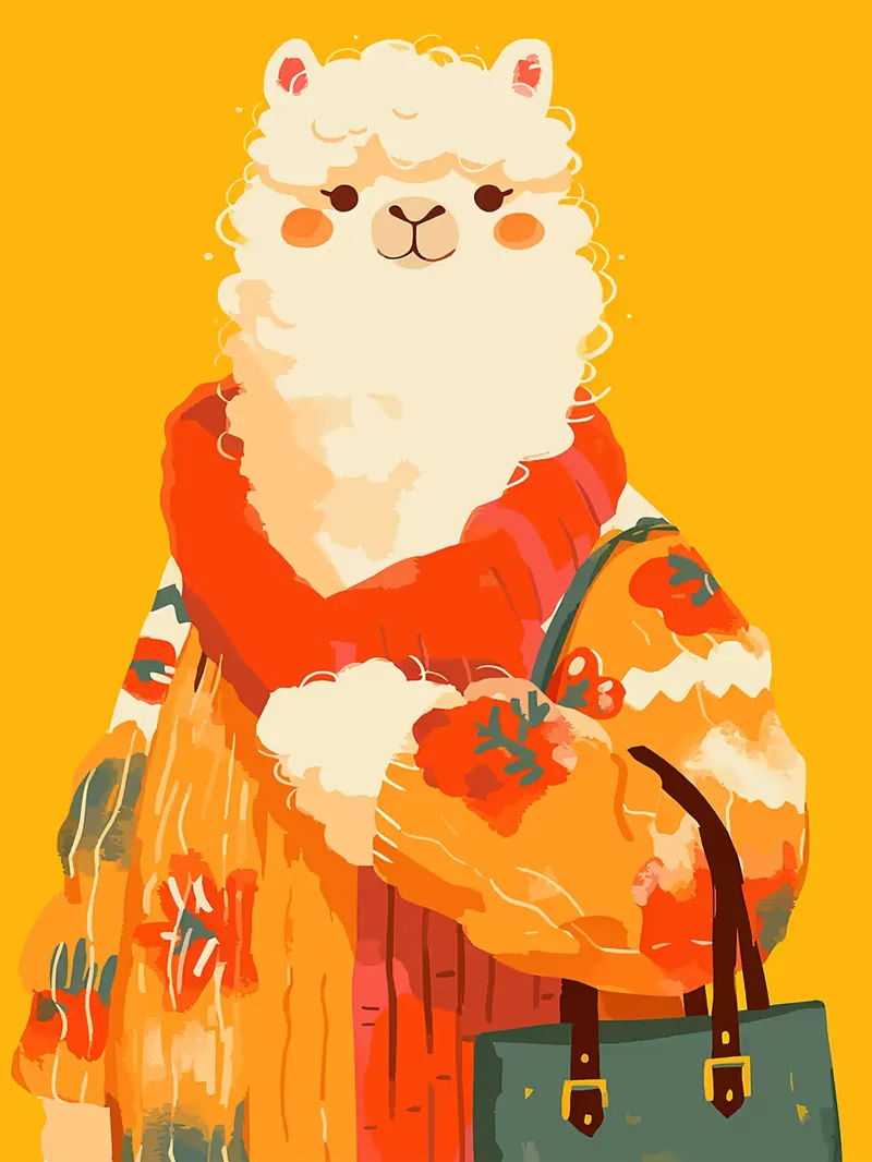 maglione di alpaca animale sciarpa borsa poster con telaio in legno da Karin M Fried