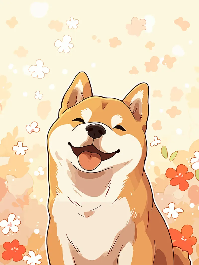 cane fiori animale domestico cartone animato sorridente felice poster con telaio in alluminio da Karin M Fried