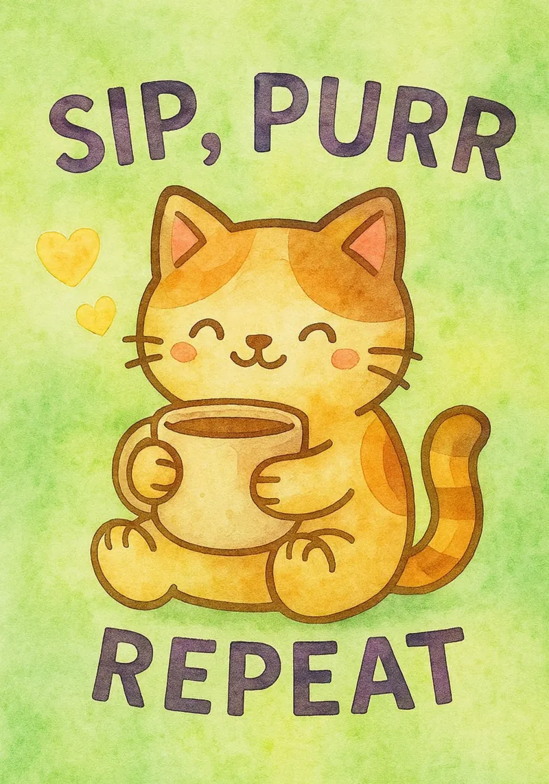 sip purr repeat funny cat poster con marco de aluminio de limous