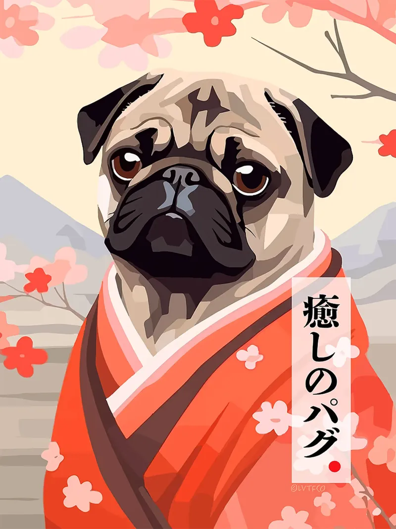 cane carlino animale da compagnia fiori poster con telaio in alluminio da Frank J Weissmuller