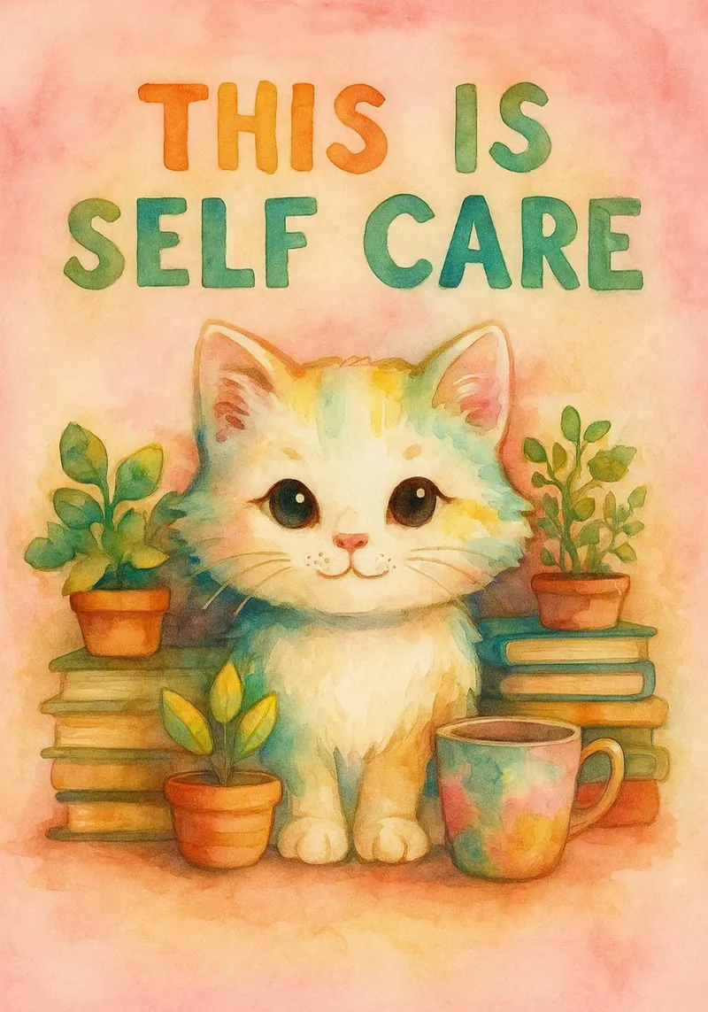 questo è un gatto divertente che si prende cura di sé poster con telaio in alluminio da limous