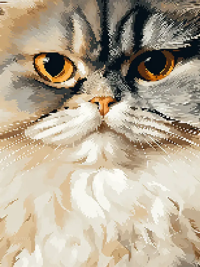 Pixel gatto felino animale pelliccia baffi poster con telaio in alluminio da Franziska Richter