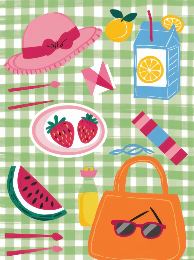 Gingham Picnic Flatlay tela con Cornice a cassetta da Snow Mist