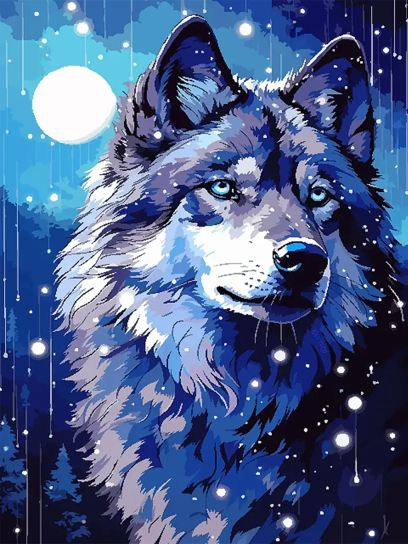 lupo luna foresta notte stelle blu poster con telaio in plastica da Franziska Richter
