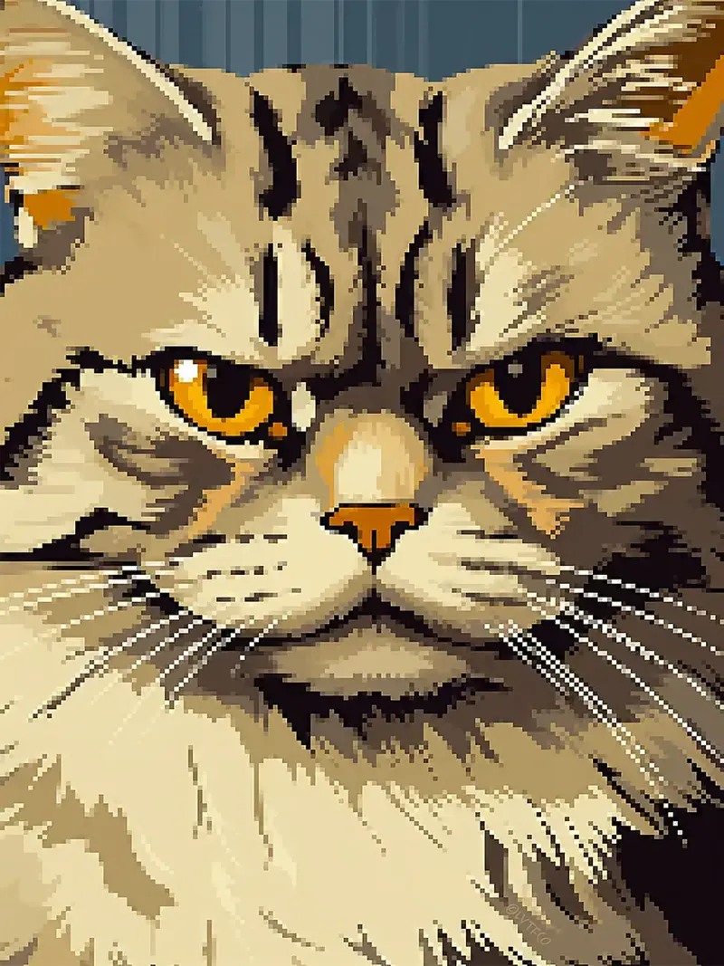 Pixel gatto felino pelliccia strisce baffi poster con telaio in alluminio da Franziska Richter