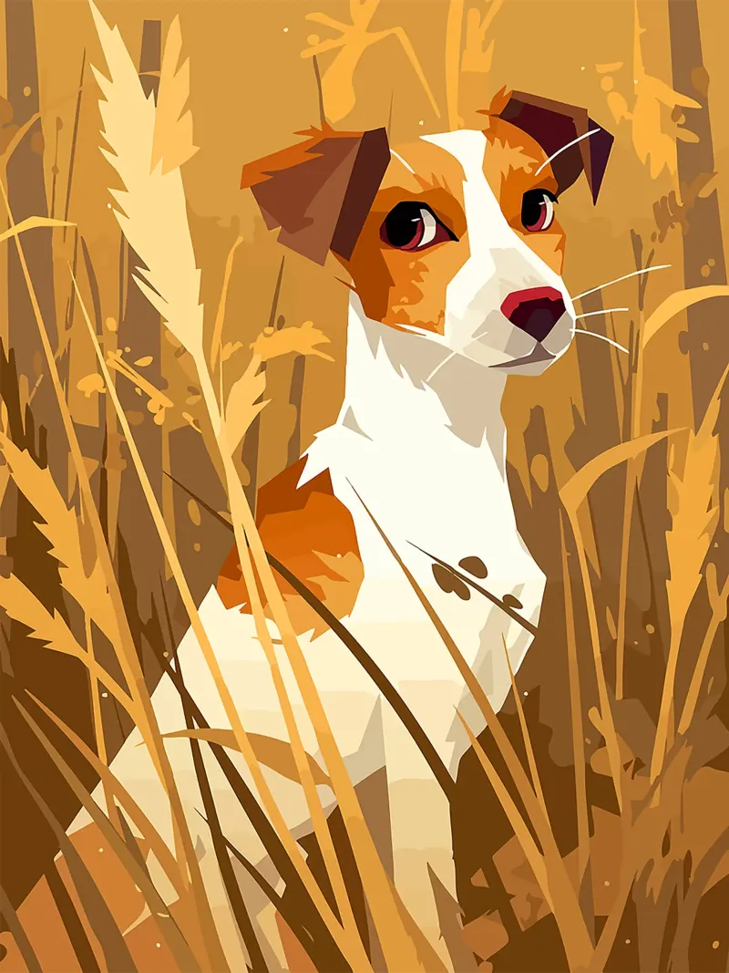Orecchie da campo in erba per cani Pixel poster con telaio in plastica da Elly Neubauer