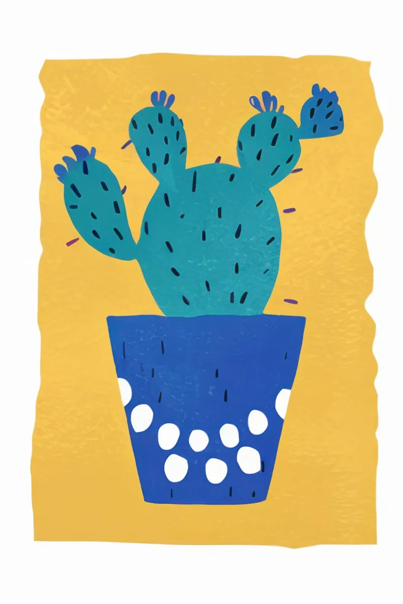 Cactus a vaso blu poster con telaio in alluminio da Bruce Juice