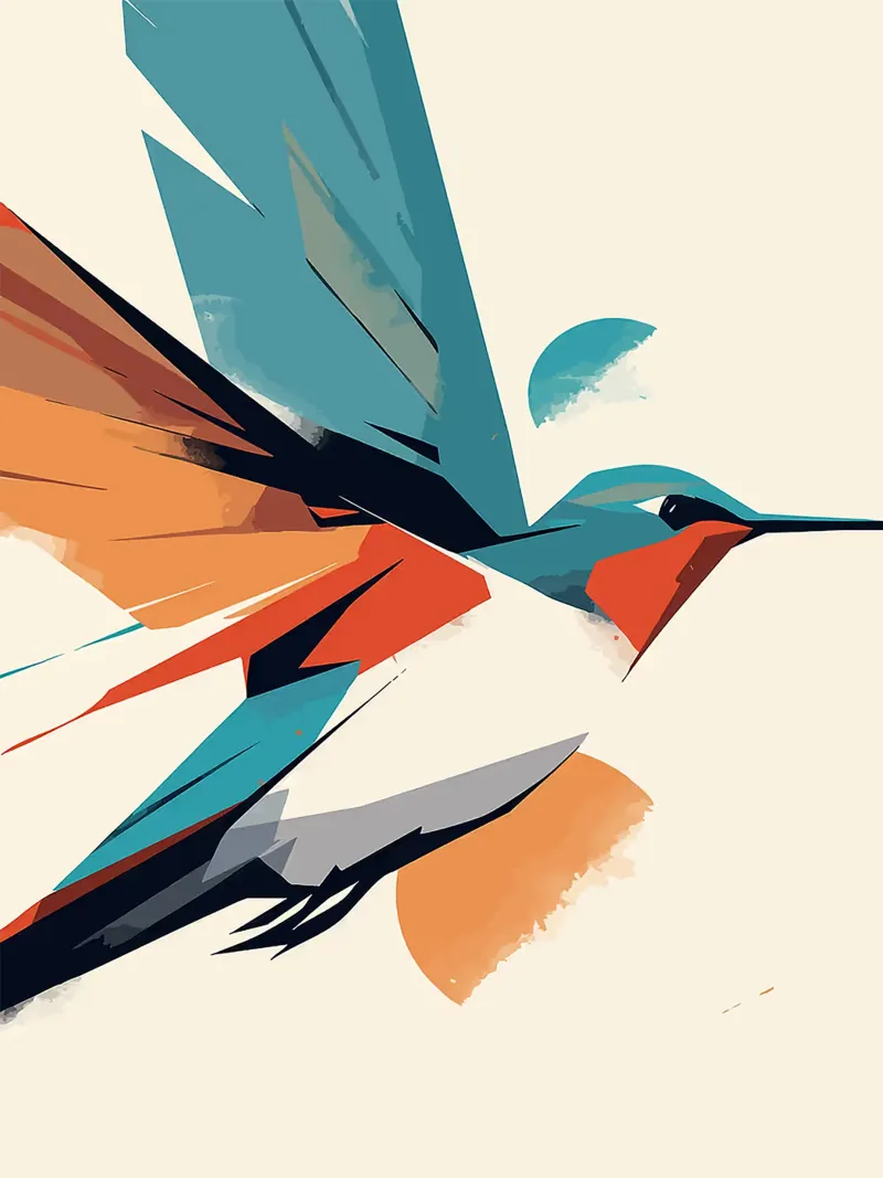 uccello colibrì ali becco piume poster con telaio in legno da Elly Neubauer