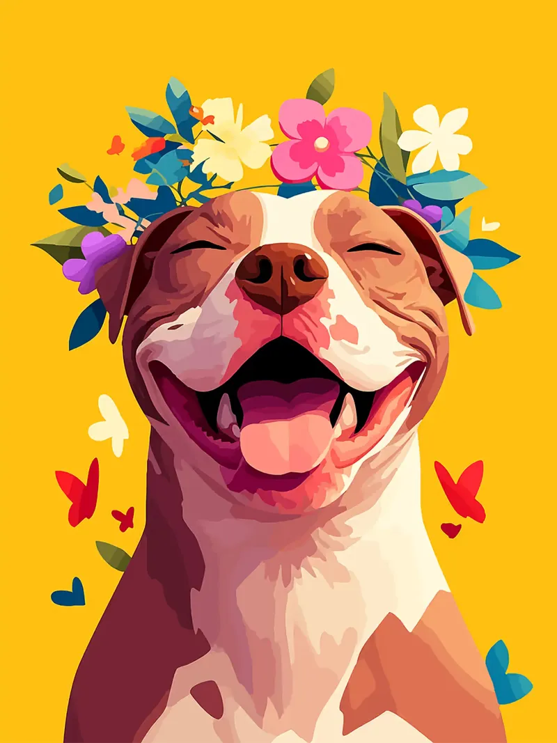 cane fiori corona animale domestico sorriso felice poster con telaio in alluminio da Elly Neubauer