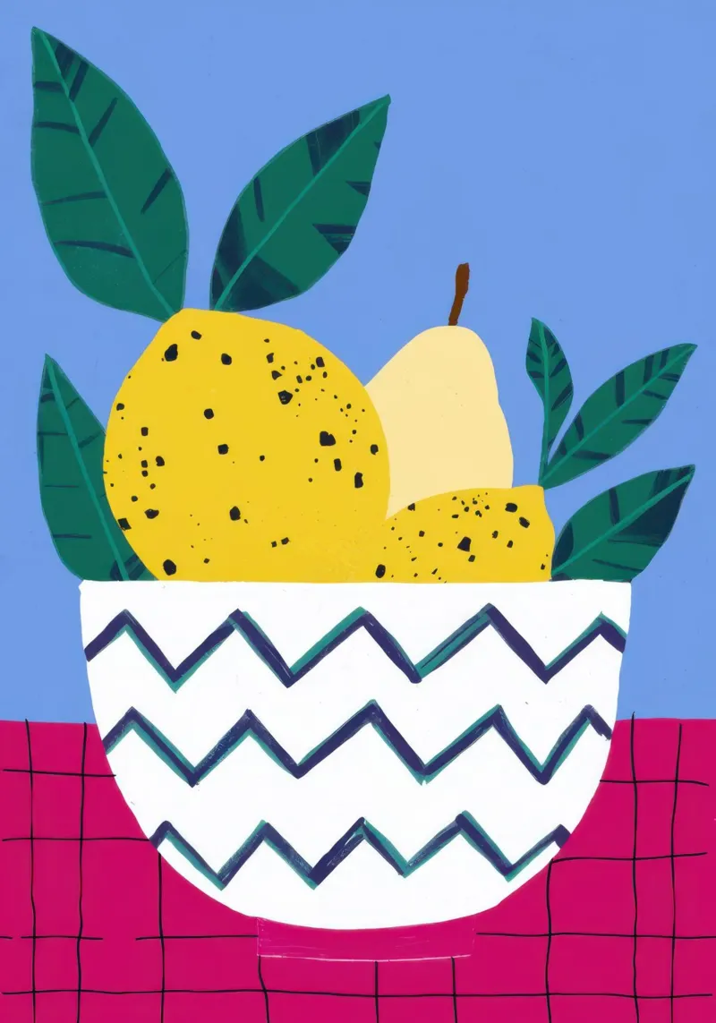 Patterned Pear Poise canvas with Floater frame by Snow Mist