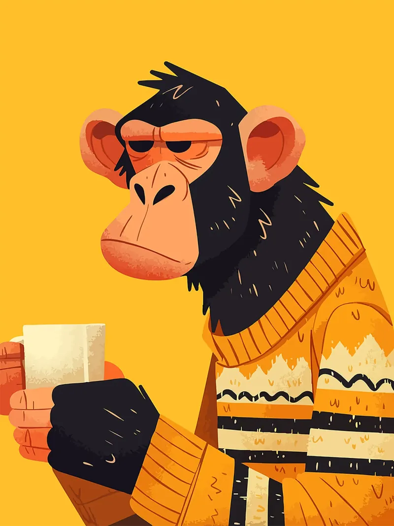 tazza da caffè scimmia orecchie maglione poster con telaio in alluminio da Lukas Hoffmann