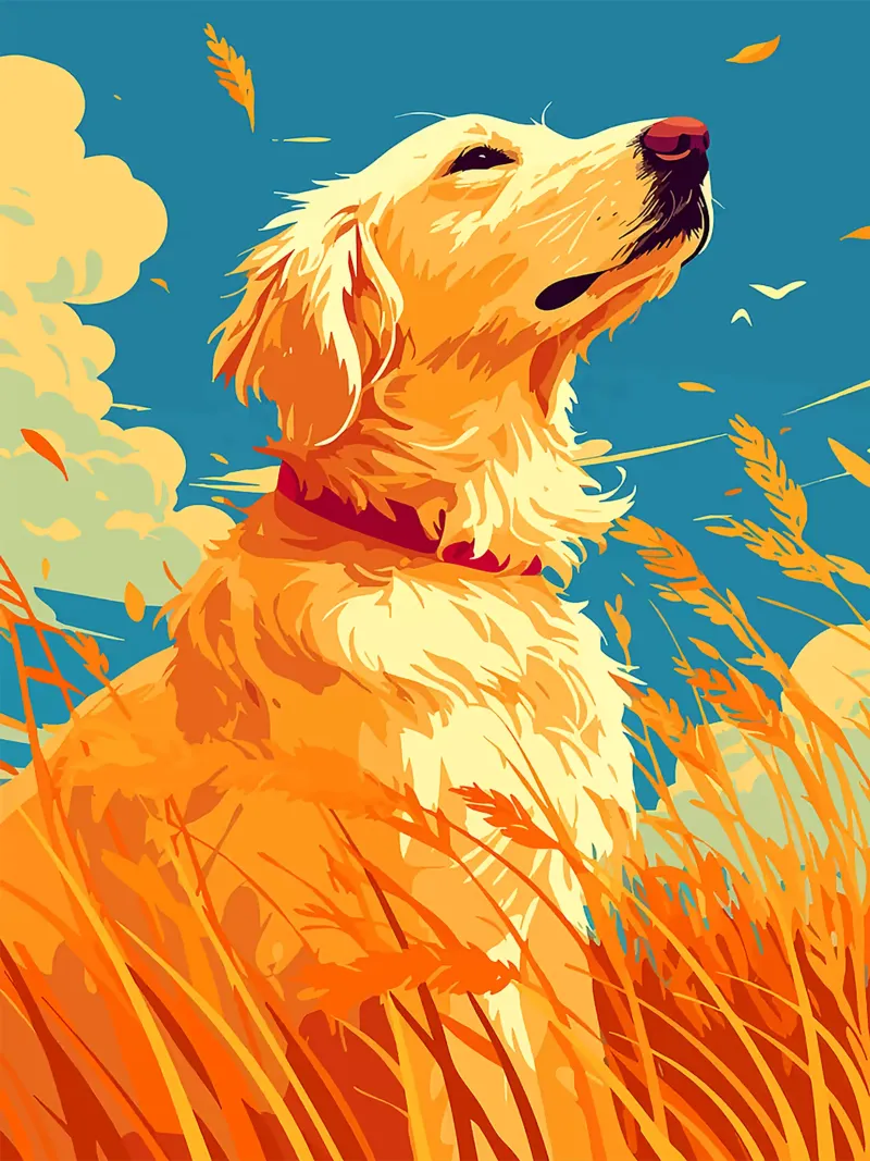 cane golden retriever nuvole cielo poster con telaio in legno da Lukas Hoffmann