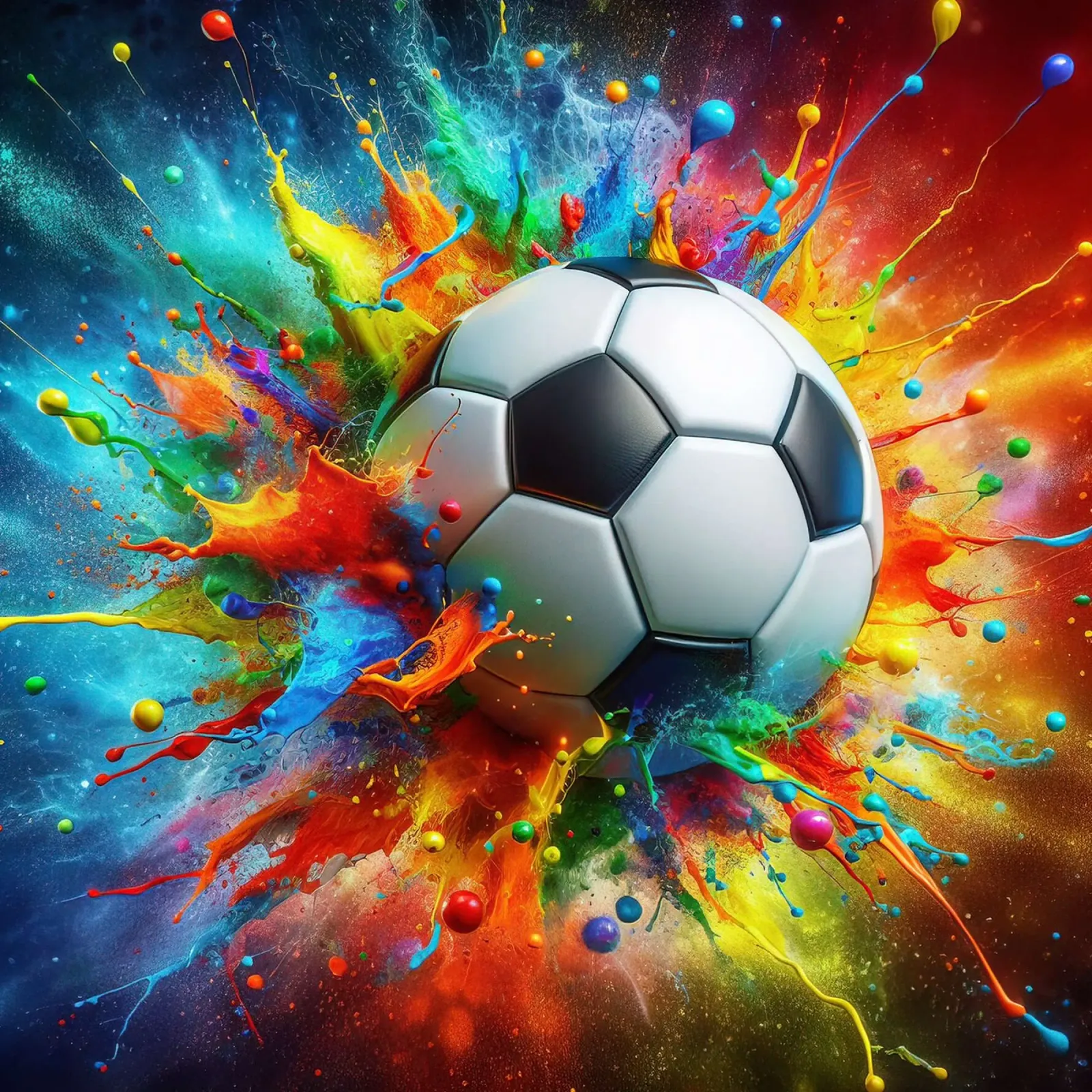 Pallone da calcio acquerellato con tocchi esplosivi poster con telaio in legno da Norman Click