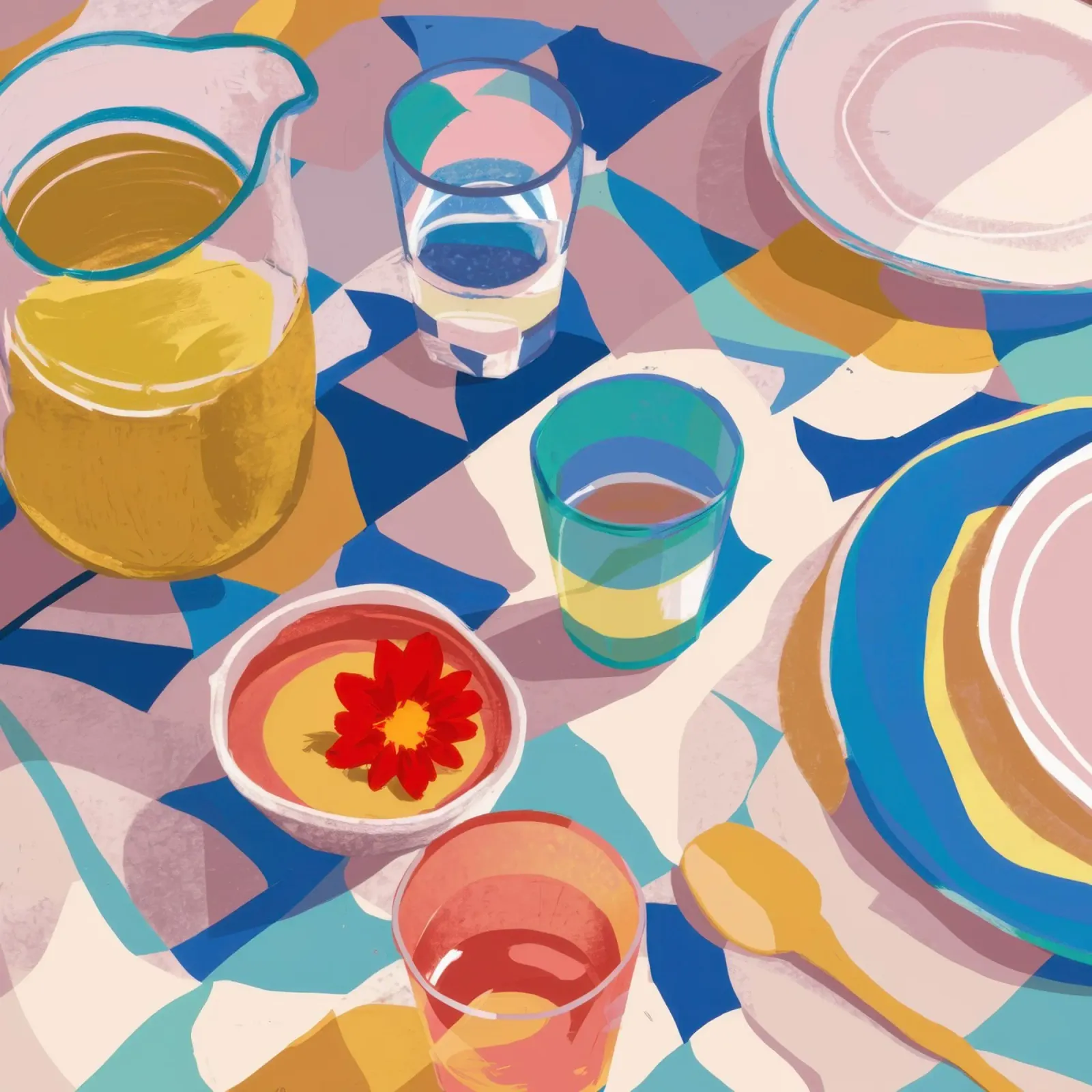 Vue de table abstraite poster avec cadre en aluminium de Bruce Juice