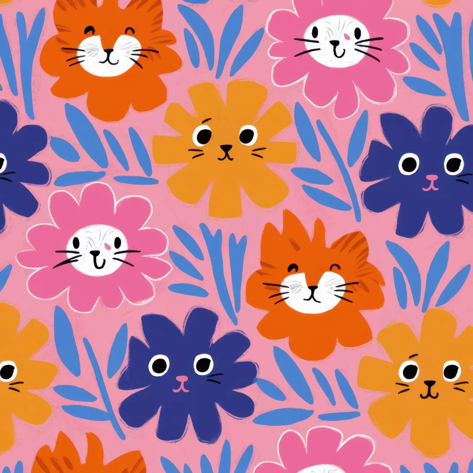 Cute Cat Face Pattern canvas with Floater frame by Lyra Glaze