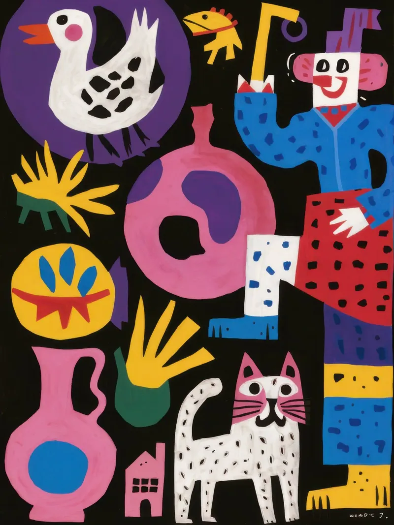 Amici Totem giocosi poster con telaio in legno da Bruce Juice