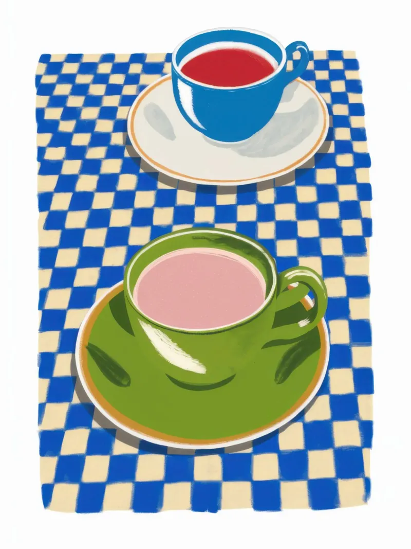 Momento Matcha a scacchi poster con telaio in legno da Bruce Juice