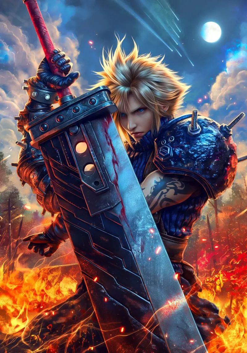 FFVII FF7 Cloud Strife Final Fantasy poster con telaio in plastica da Fleur de Lys