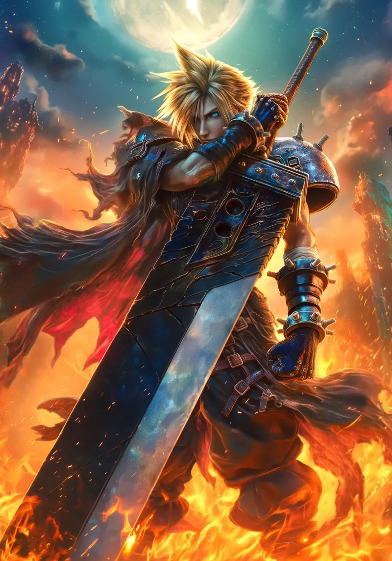 FFVII FF7 Cloud Strife Final Fantasy poster con telaio in alluminio da Fleur de Lys