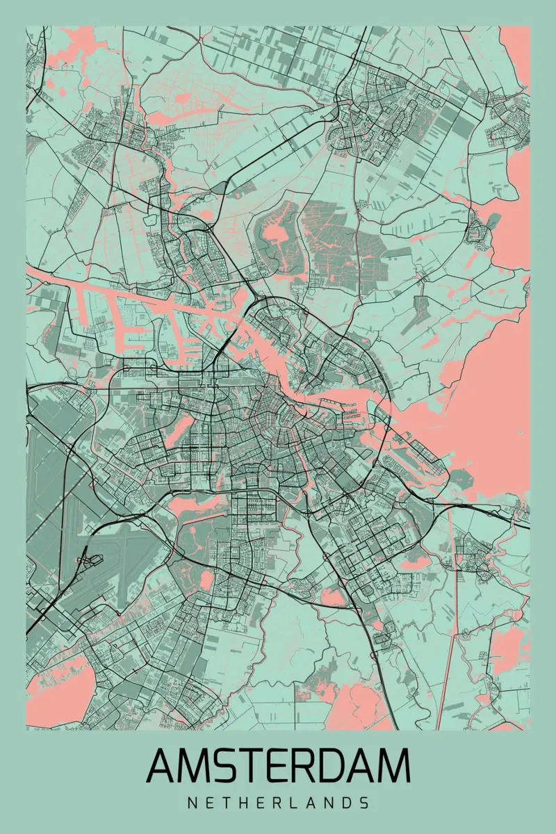 City map Amsterdam - Abstract art on canvas canvas with Floater frame by CityMapPoster