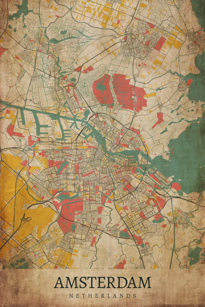 Stedelijk ontwerp: Amsterdam stadsplattegrond poster canvas met Baklijst van CityMapPoster