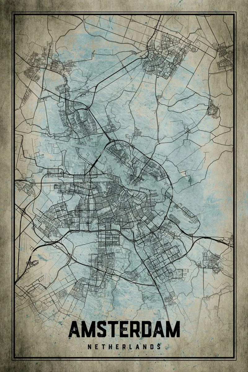 Stadsgezicht Amsterdam - Poster in modern ontwerp canvas met Baklijst van CityMapPoster