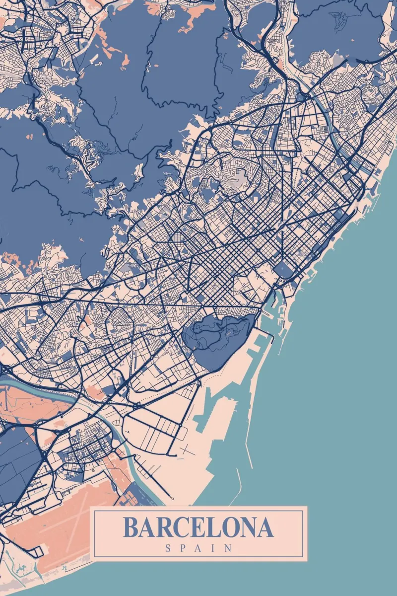 Barcelona Art Print - Design urbano per la vostra casa poster con telaio in legno da CityMapPoster