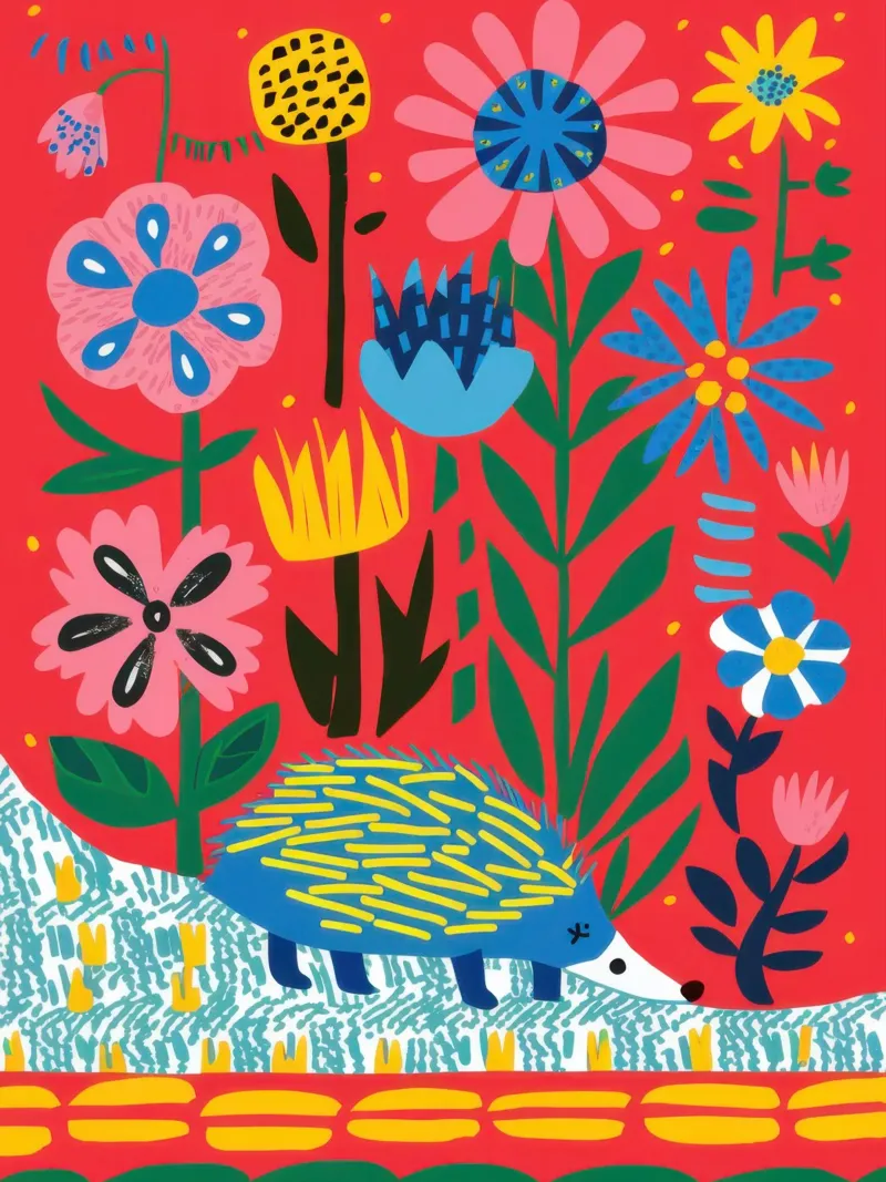 Hedgehog in Poppies canvas with Floater frame by Lyra Glaze