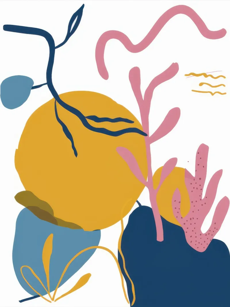 Gioco di foglie astratte poster con telaio in legno da Lyra Glaze