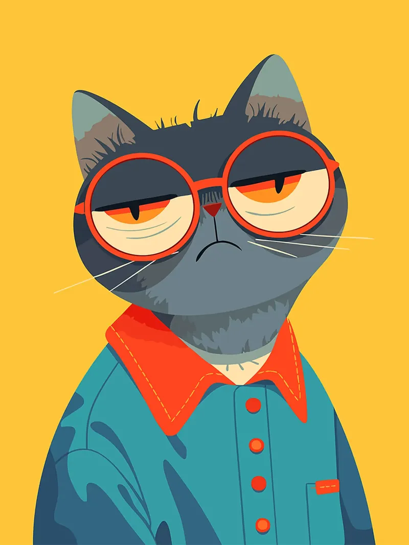 gatto occhiali camicia arancione occhiali camicia blu poster con telaio in alluminio da Lukas Hoffmann