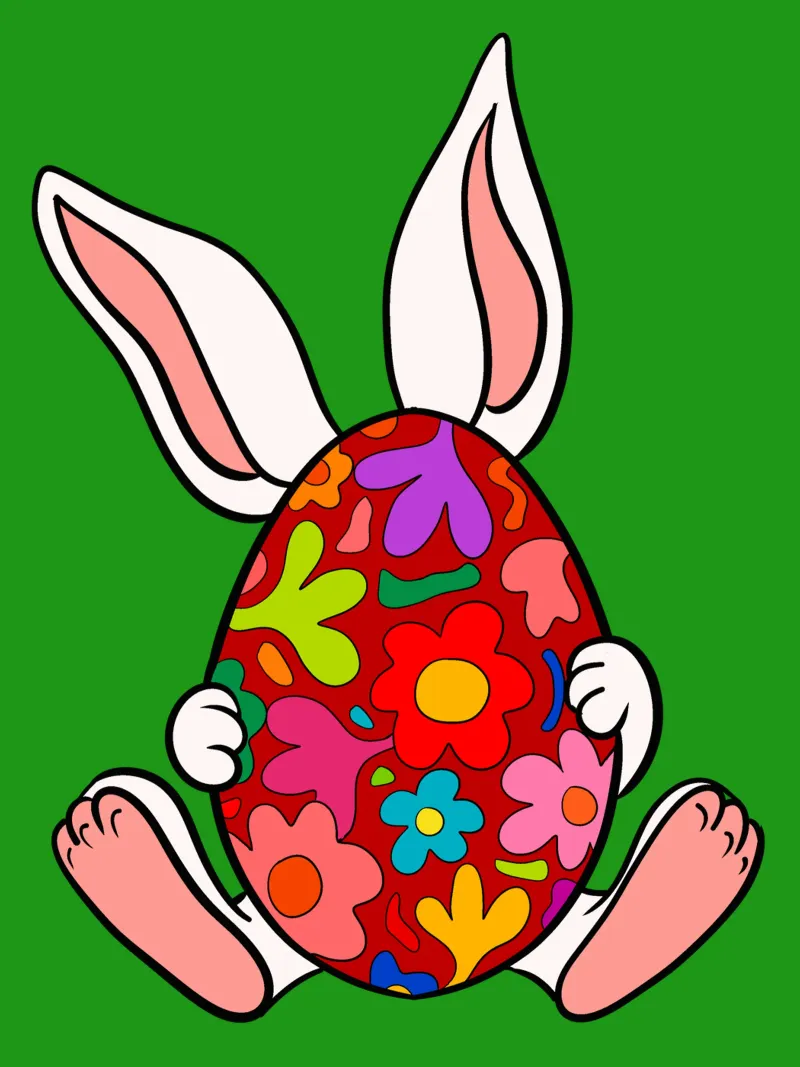 White bunny with red floral egg poster con telaio in legno da TijanaArtStudio88