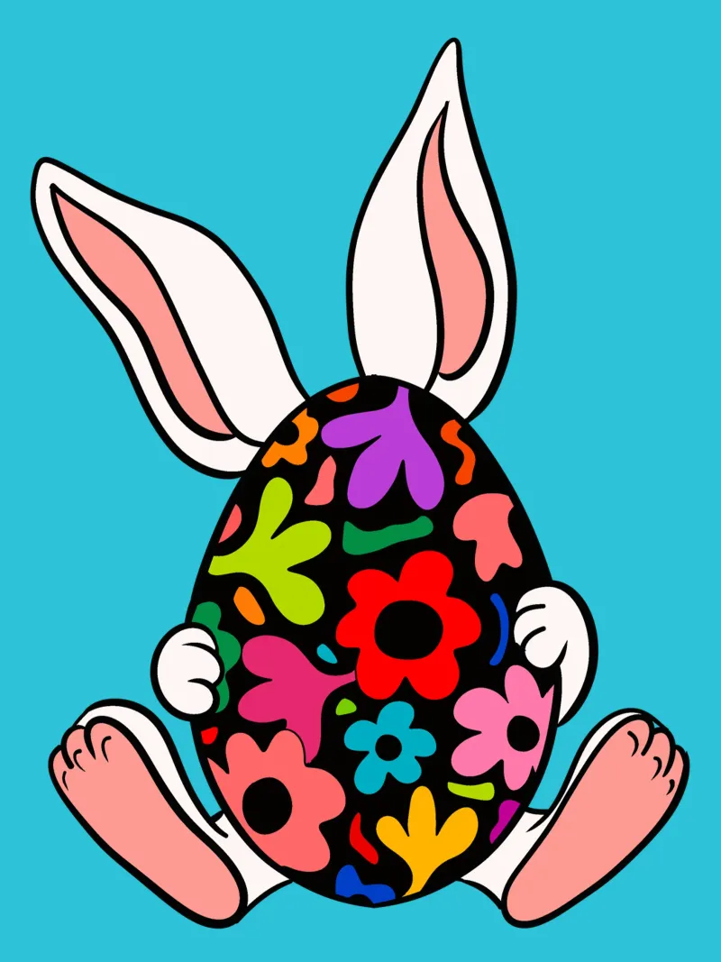 White bunny with black floral egg poster con telaio in legno da TijanaArtStudio88