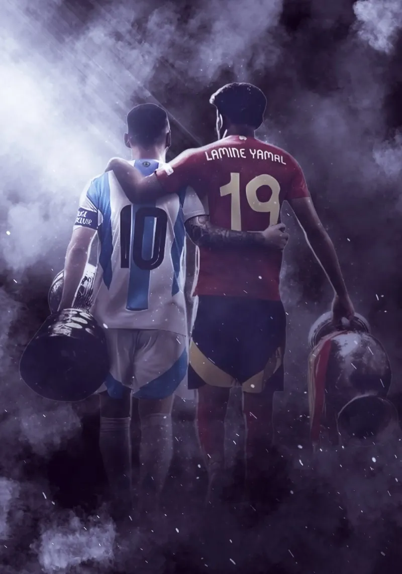 messi and yamal poster con telaio in legno da FreeArtStudio