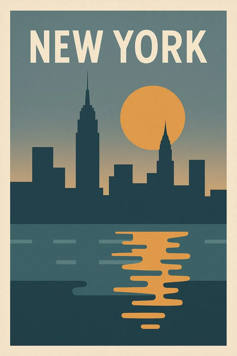 NEW YORK - Poster d'epoca con skyline al tramonto poster con telaio in plastica da JETLAG | affiches voyage